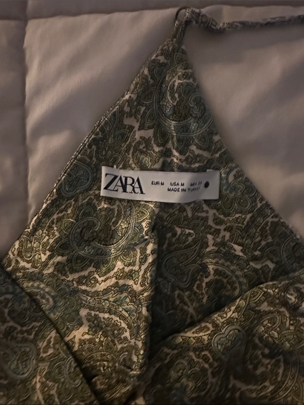 Zara Olive Paisley Satin mini dress